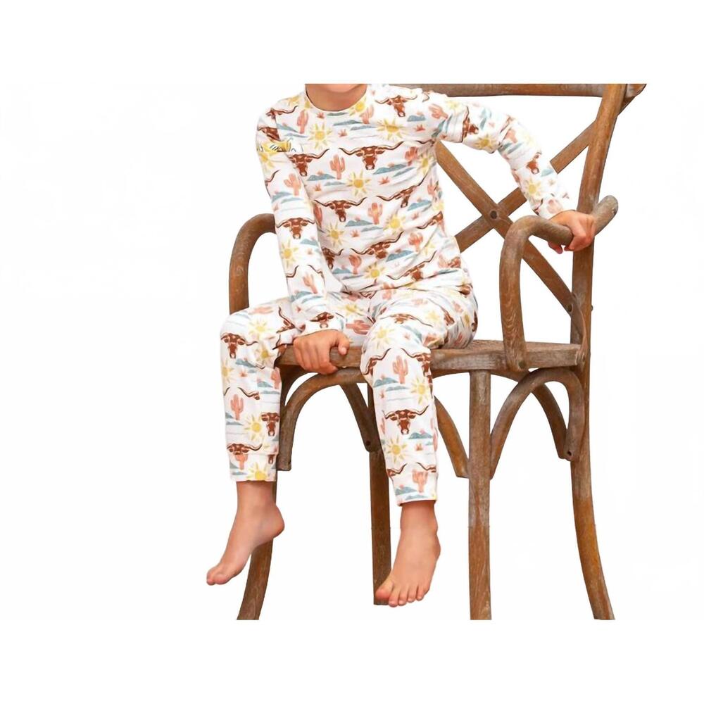 NEW TESA BABE kids happy trails pajama set in white